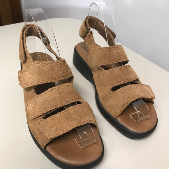 Strictly Comfort Adjustable Tan Suede Wedge Sandal - Picture 2 of 8